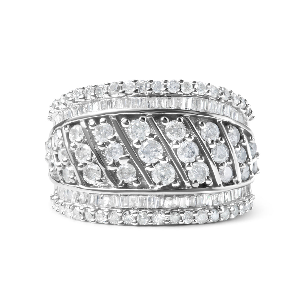 .925 Sterling Silver 2.00 Carat Total Weight Diamond Fashion Multi-Row Cocktail Ring (H-I Color, I2-I3 Clarity) - Ring Size 7