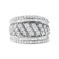 .925 Sterling Silver 2.00 Carat Total Weight Diamond Fashion Multi-Row Cocktail Ring (H-I Color, I2-I3 Clarity) - Ring Size 7