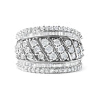 .925 Sterling Silver 2.00 Cttw Diamond Fashion Multi Row Cocktail Ring (H-I Color, I2-I3 Clarity) - Ring Size 7