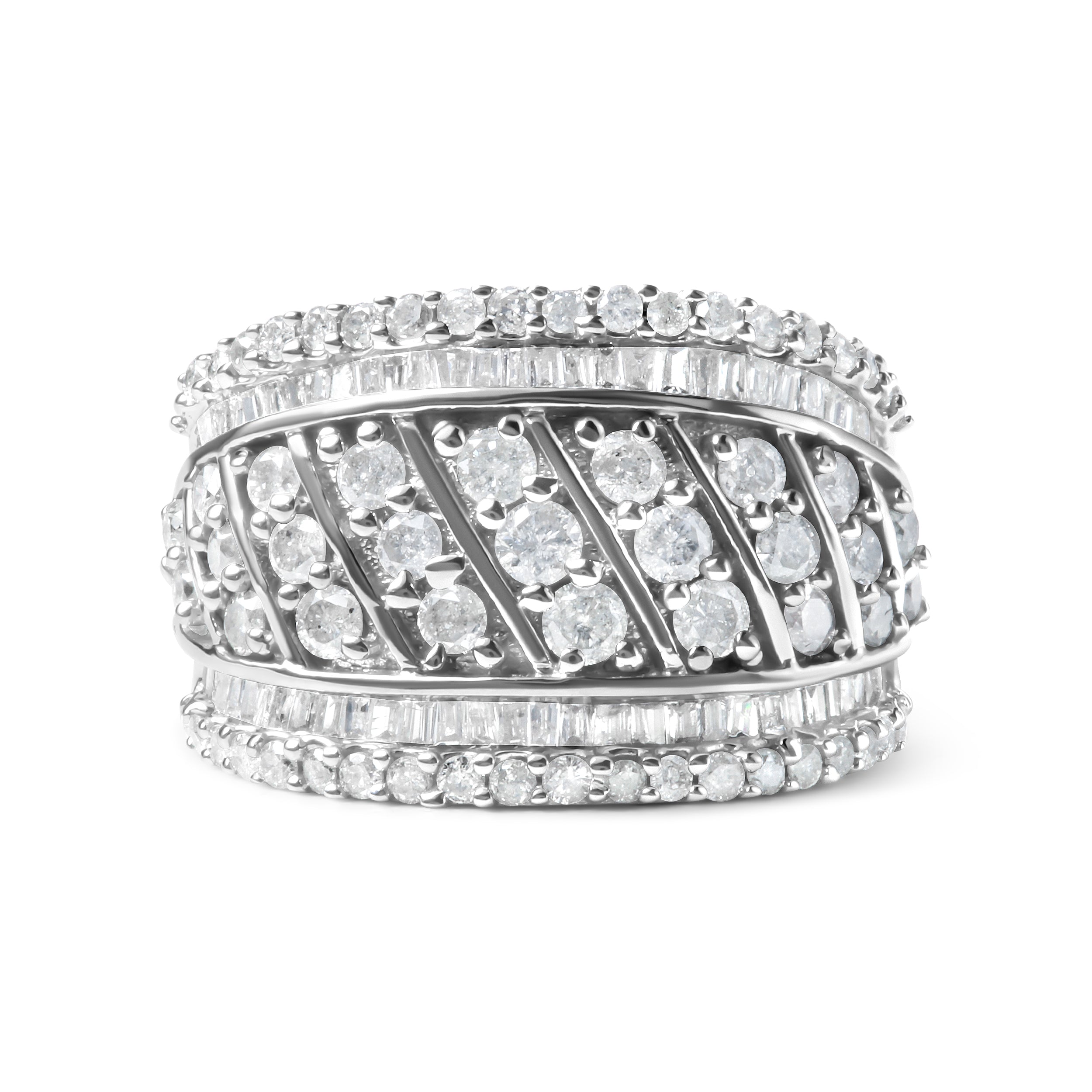 .925 Sterling Silver 2.00 Carat Total Weight Diamond Fashion Multi-Row Cocktail Ring (H-I Color, I2-I3 Clarity) - Ring Size 7