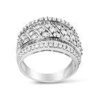 .925 Sterling Silver 2.00 Cttw Diamond Fashion Multi Row Cocktail Ring (H-I Color, I2-I3 Clarity) - Ring Size 7