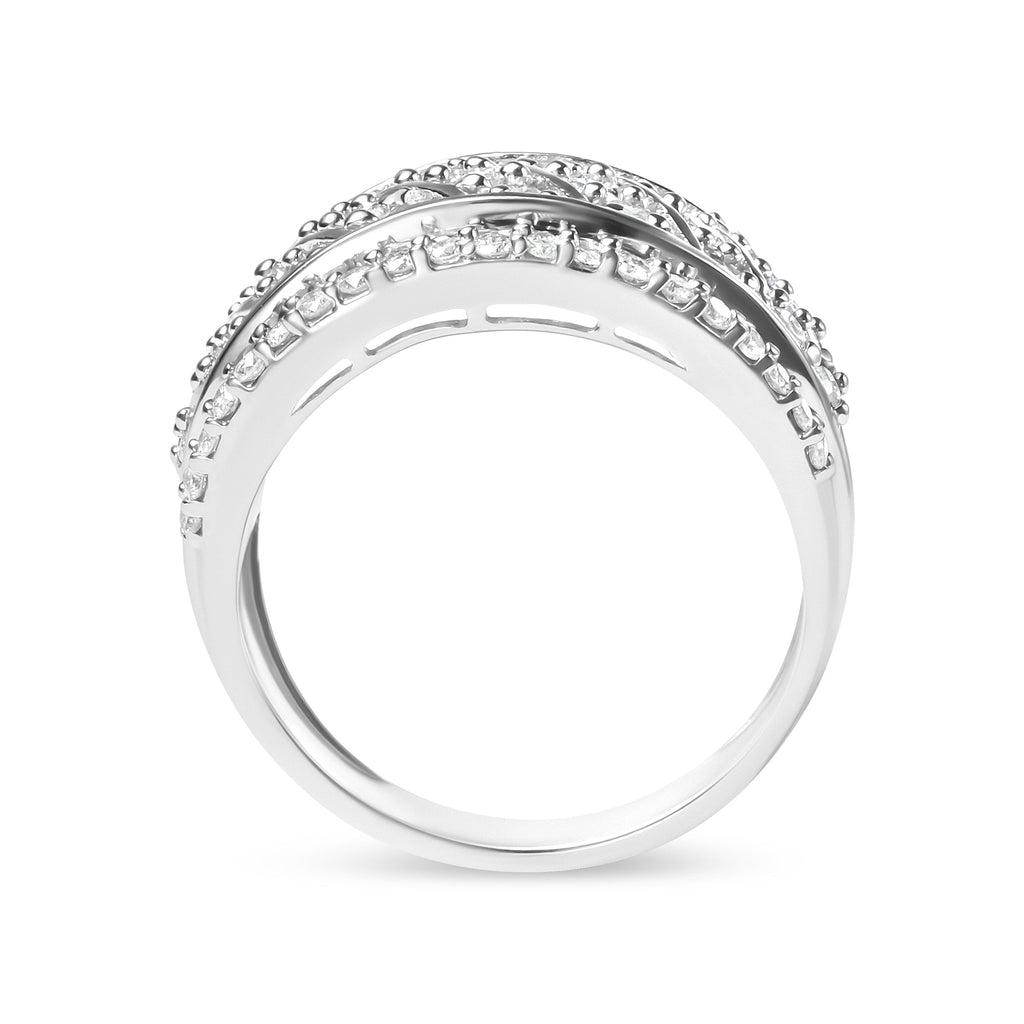 .925 Sterling Silver 2.00 Carat Total Weight Diamond Fashion Multi-Row Cocktail Ring (H-I Color, I2-I3 Clarity) - Ring Size 7