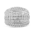 .925 Sterling Silver 2.00 Carat Total Weight Round and Baguette-Cut Diamond Cluster Ring (H-I Color, I1-I2 Clarity) - Size 7