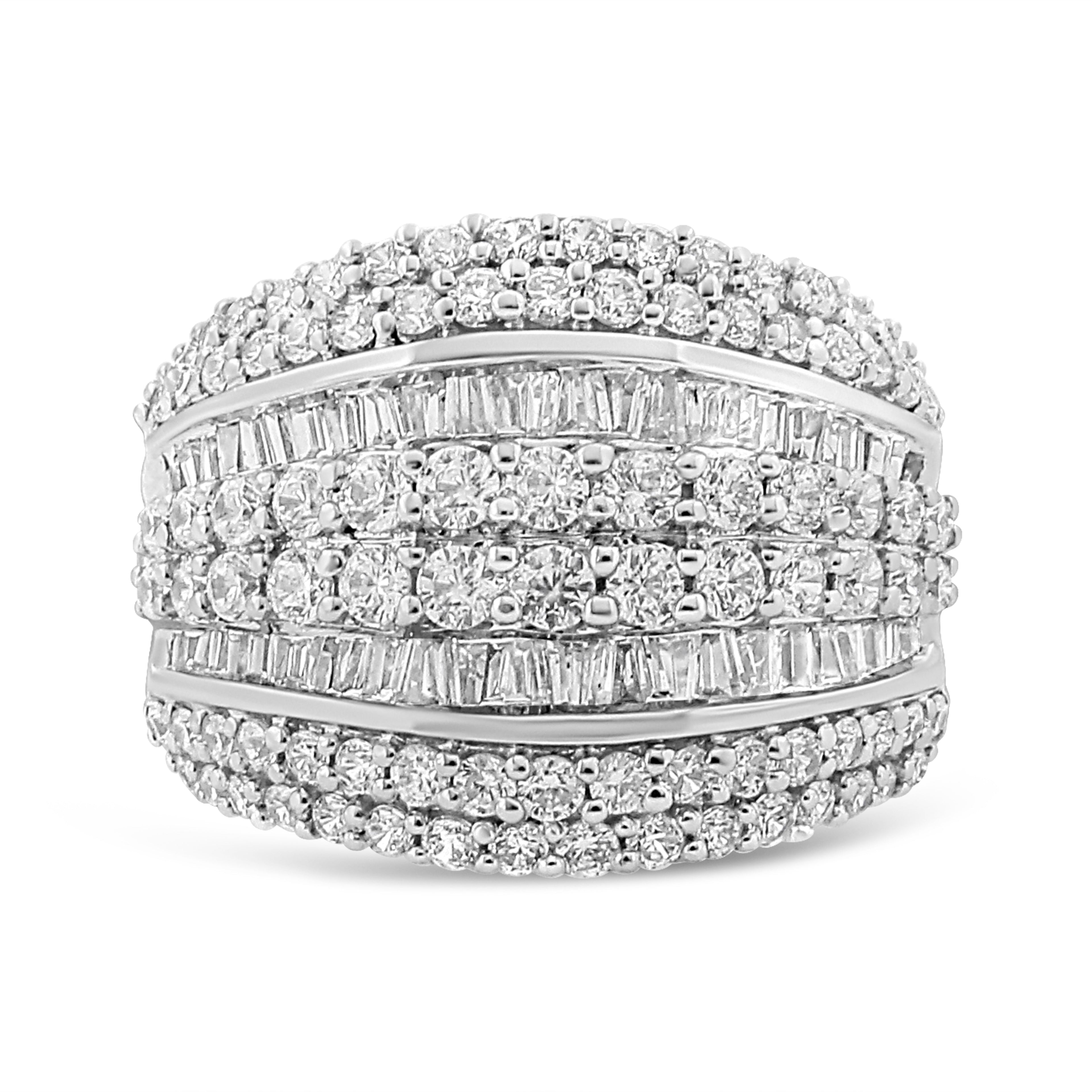 .925 Sterling Silver 2.00 Carat Total Weight Round and Baguette-Cut Diamond Cluster Ring (H-I Color, I1-I2 Clarity) - Size 7
