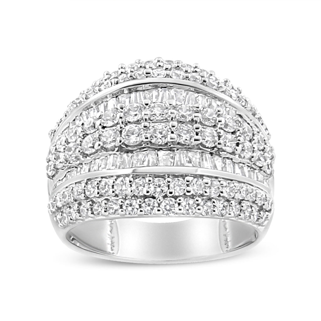 .925 Sterling Silver 2.00 Carat Total Weight Round and Baguette-Cut Diamond Cluster Ring (H-I Color, I1-I2 Clarity) - Size 7