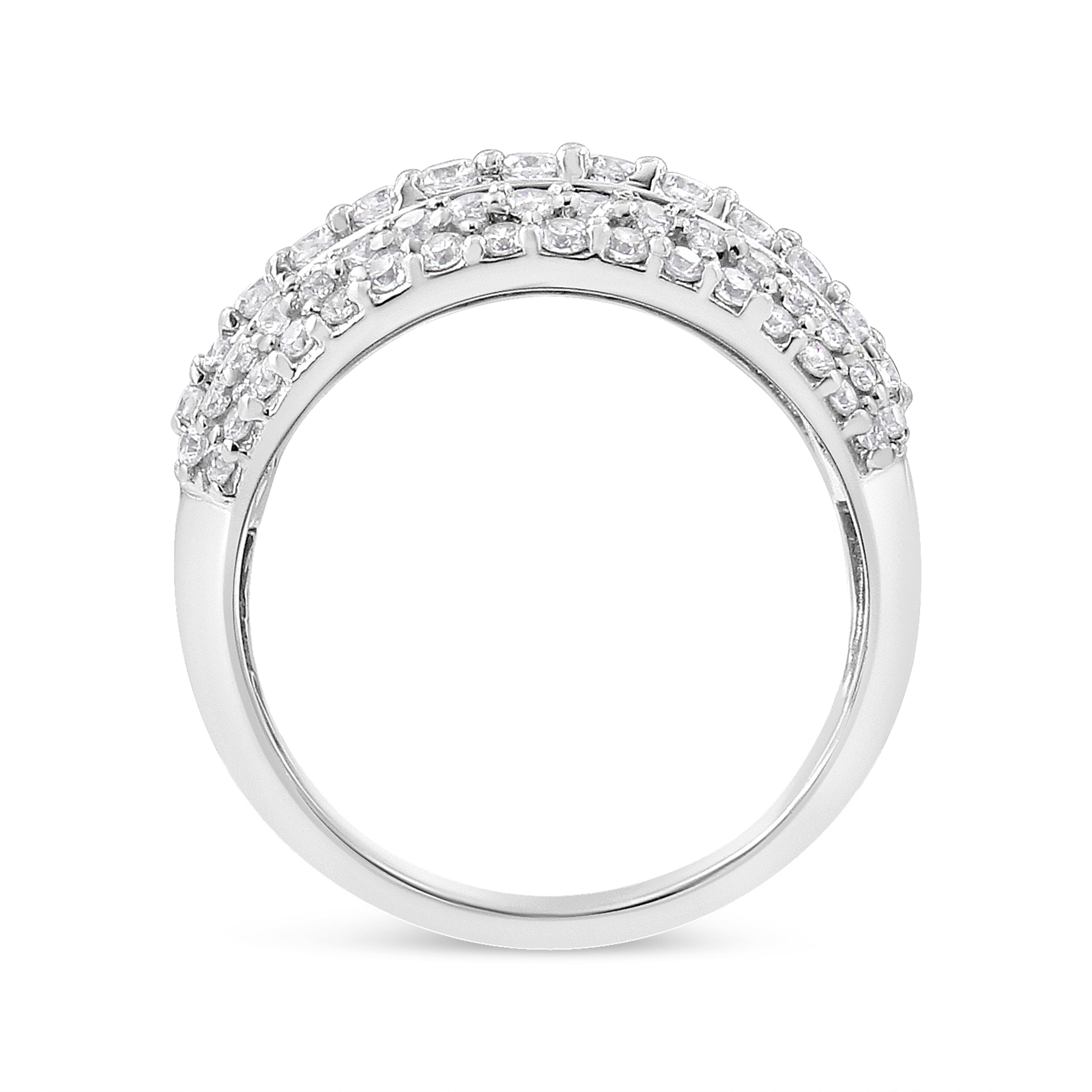 .925 Sterling Silver 2.00 Carat Total Weight Round and Baguette-Cut Diamond Cluster Ring (H-I Color, I1-I2 Clarity) - Size 7