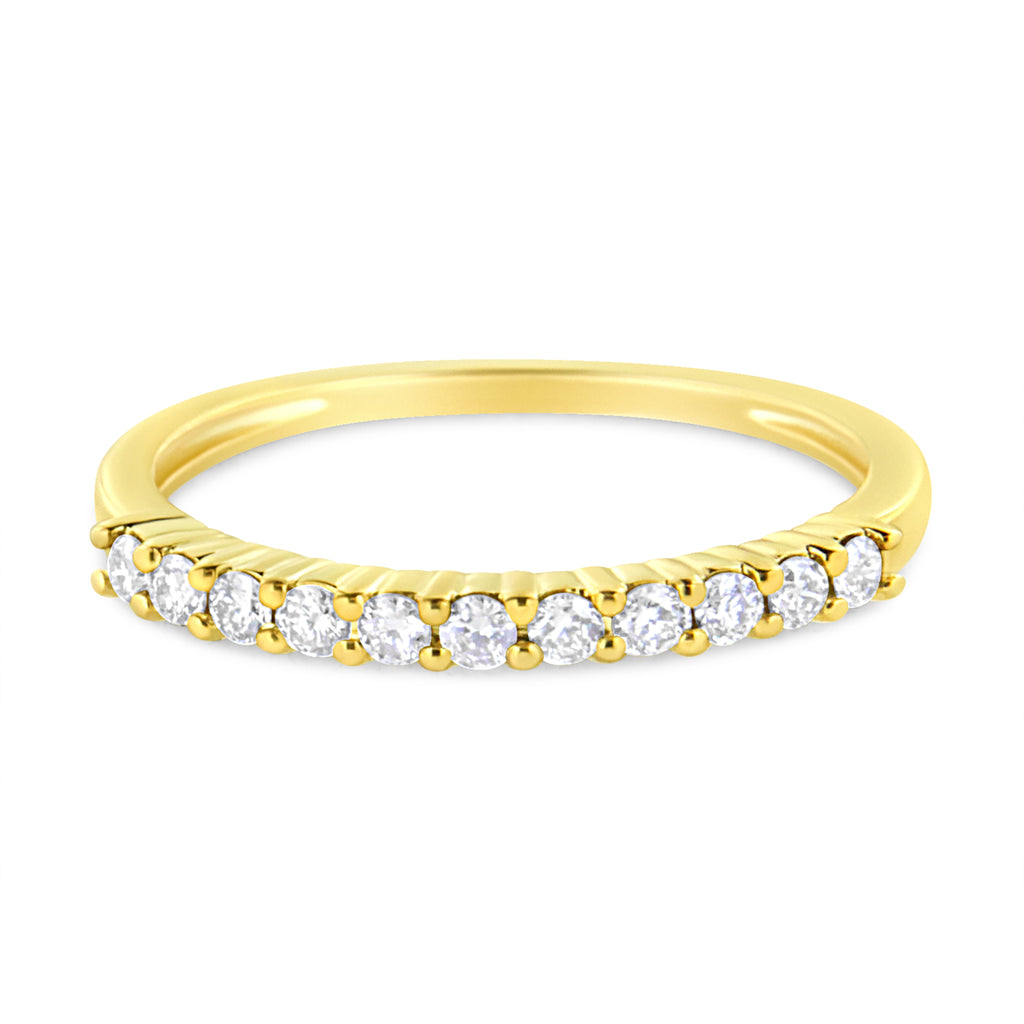 IGI Certified 1/4 Carat Total Weight Diamond 10K Yellow Gold Prong Set Fluted Band Style Ring (I-J Color, I2-I3 Clarity) - Size 7