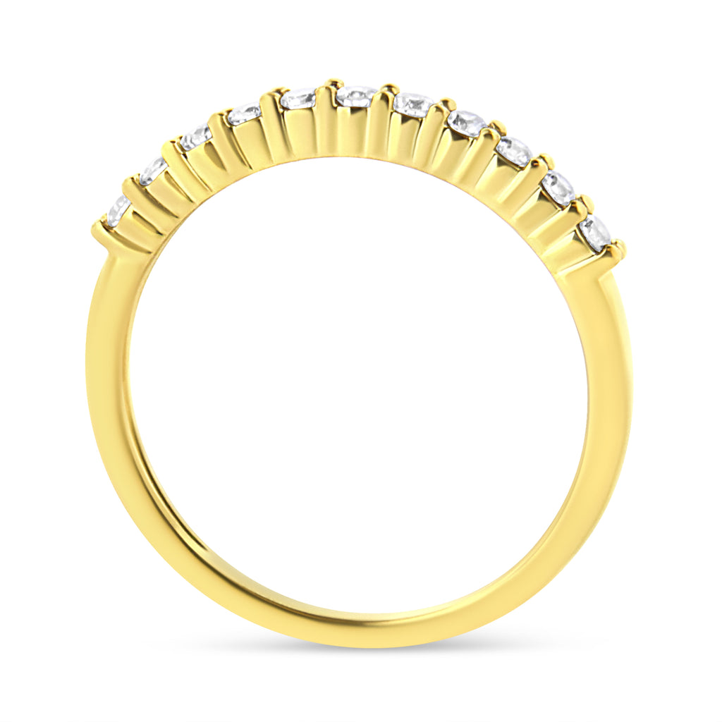 IGI Certified 1/4 Carat Total Weight Diamond 10K Yellow Gold Prong Set Fluted Band Style Ring (I-J Color, I2-I3 Clarity) - Size 7