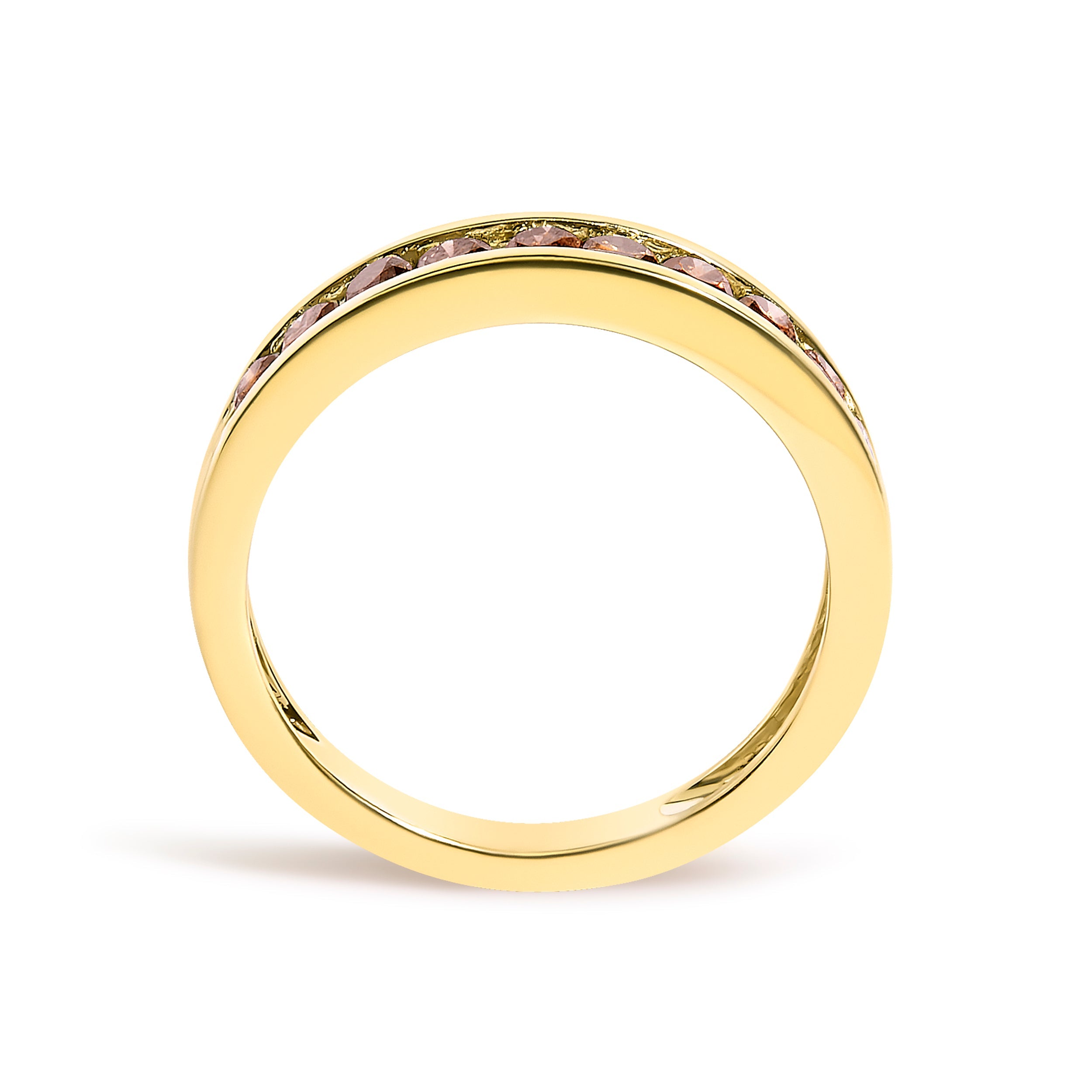 14K Yellow Gold Plated .925 Sterling Silver 1/2 Carat Total Weight Channel Set Round Champagne Diamond 11 Stone Band Ring (K-L Color, I1-I2 Clarity) - Size 7