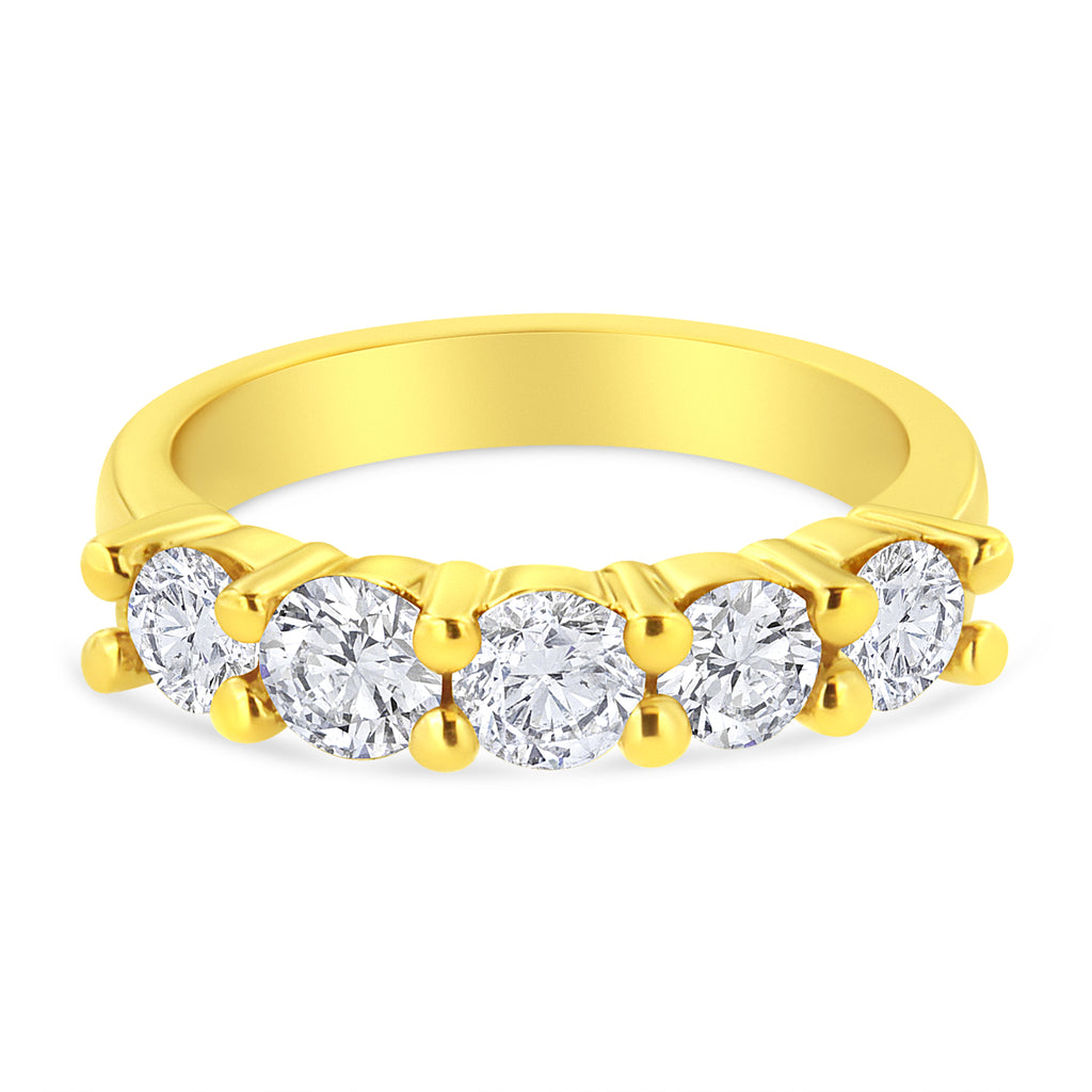 14K Yellow Gold Plated .925 Sterling Silver 1 1/2 Cttw Shared Prong Set Brilliant Round-Cut Diamond Anniversary or Wedding Band Ring (K-L Color, SI2-I1 Clarity) - Size 7