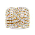 10K Yellow Gold 3.0 Cttw Diamond Eight-Row Bypass Crossover Statement Band Ring (H-I Color, I2-I3 Clarity) - Size 7