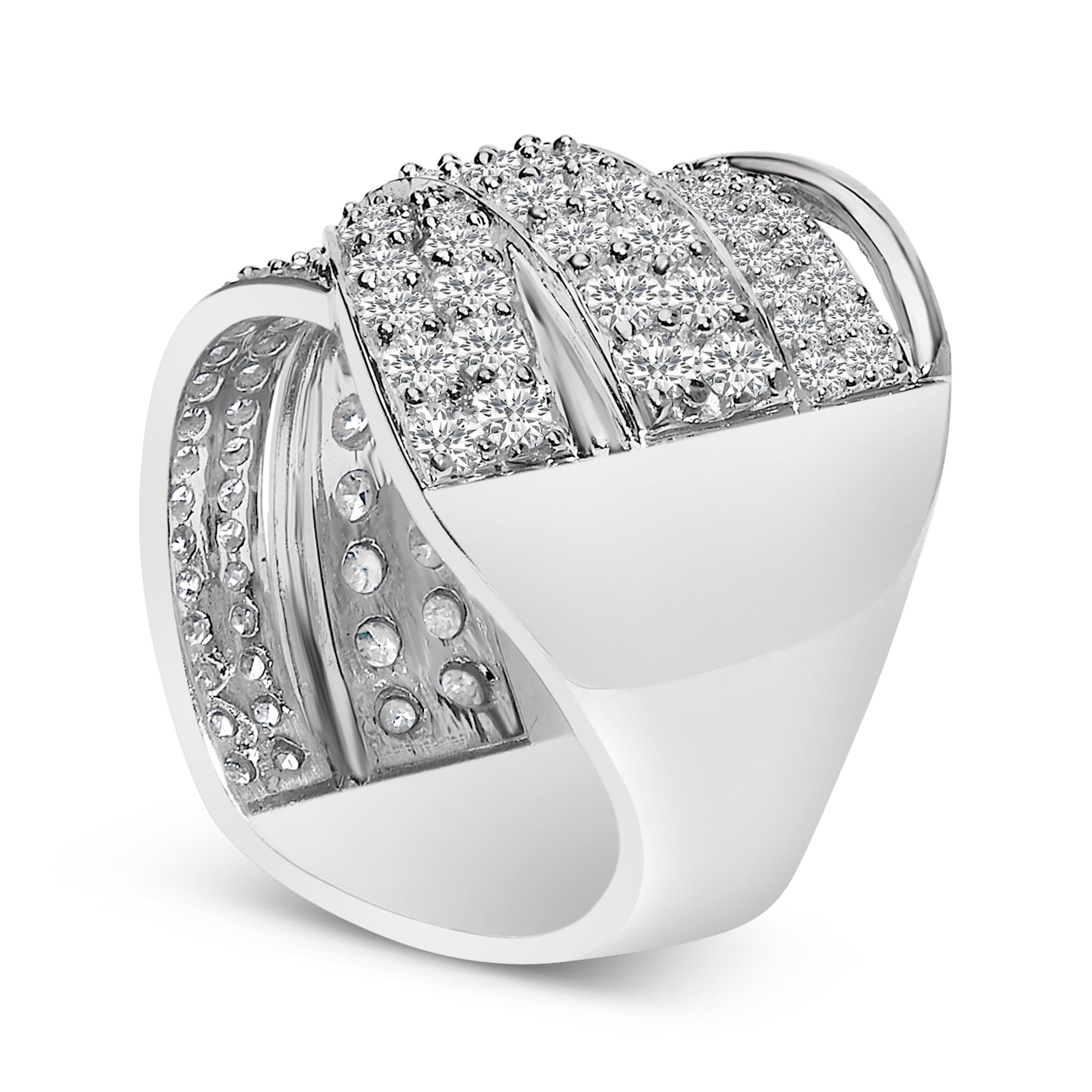 .925 Sterling Silver 2.00 Cttw Round-Cut Diamond Overlapping Bypass Band Ring (I-J Color, I2-I3 Clarity) - Ring Size 7