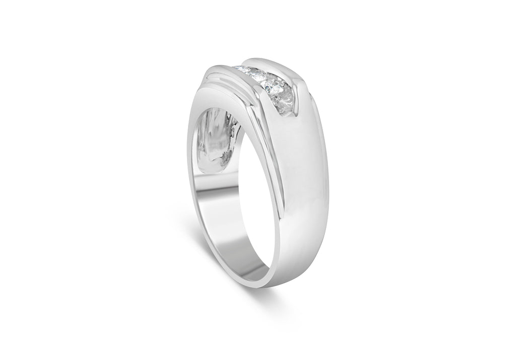 Men's .925 Sterling Silver 1/3 Cttw Diamond Channel Set 3 Stone Ring Band (I-J Color, I3 Clarity) - Ring Size 10