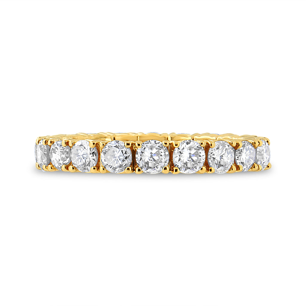14K Yellow Gold 2.00 Carat Total Weight Shared Prong Set Round Cut Diamond Eternity Band (J-K Color, VS1-VS2 Clarity) - Ring Size 6.75
