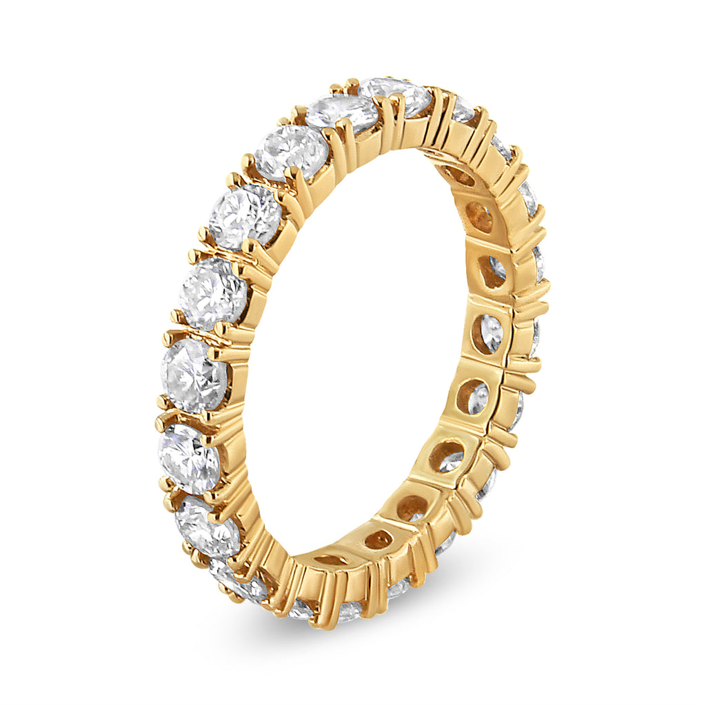 14K Yellow Gold 2.00 Carat Total Weight Shared Prong Set Round Cut Diamond Eternity Band (J-K Color, VS1-VS2 Clarity) - Ring Size 6.75