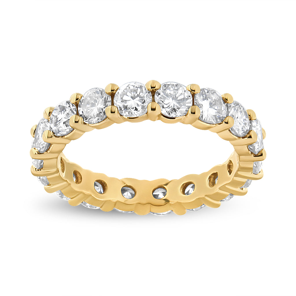 14K Yellow Gold 3.00 Carat Total Weight Shared Prong Set Round Cut Diamond Eternity Band (J-K Color, VS1-VS2 Clarity) - Ring Size 7