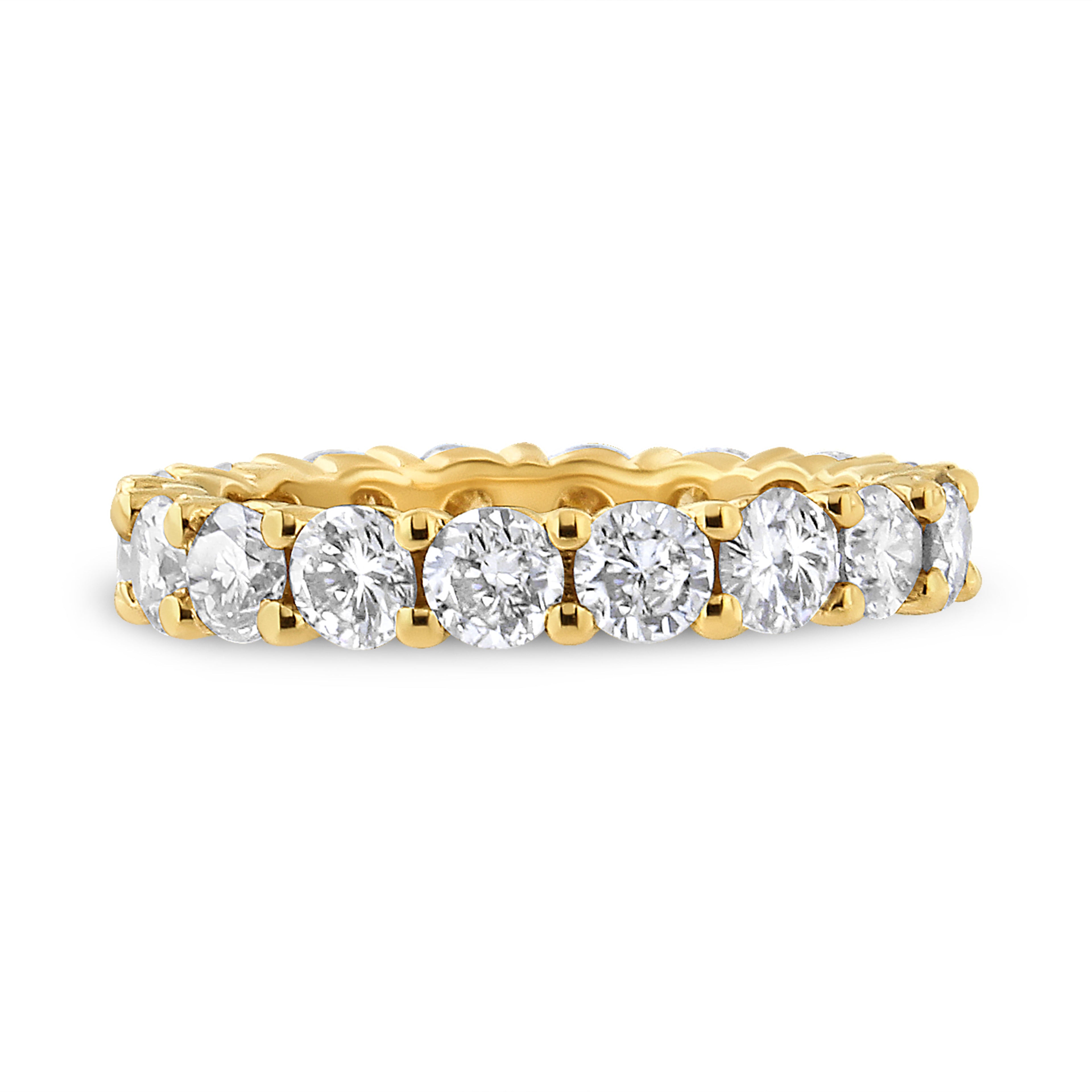 14K Yellow Gold 3.00 Carat Total Weight Shared Prong Set Round Cut Diamond Eternity Band (J-K Color, VS1-VS2 Clarity) - Ring Size 7
