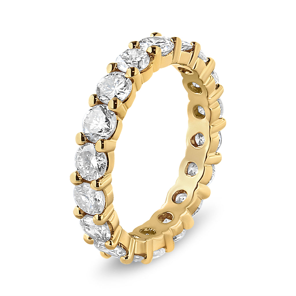 14K Yellow Gold 3.00 Carat Total Weight Shared Prong Set Round Cut Diamond Eternity Band (J-K Color, VS1-VS2 Clarity) - Ring Size 7