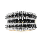 14K Yellow Gold Plated .925 Sterling Silver 1 3/4 Cttw Treated Black and White Alternating Diamond Multi Row Band Ring (Black / I-J Color, I2-I3 Clarity) - Size 7