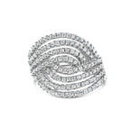 10K White Gold 1 1/2 Cttw Princess Diamond Swirl Design Cocktail Ring