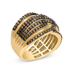 10K Yellow Gold Plated .925 Sterling Silver 1.0 Cttw Champagne Diamond Multi Row Cross Over Band Ring - Size 7