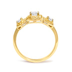14K Yellow Gold Plated Sterling Silver 1/2 Cttw Lab Grown Diamond Floral 3-Stone Ring