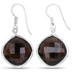 22.80 Carat Genuine Smoky Quartz .925 Sterling Silver Earrings