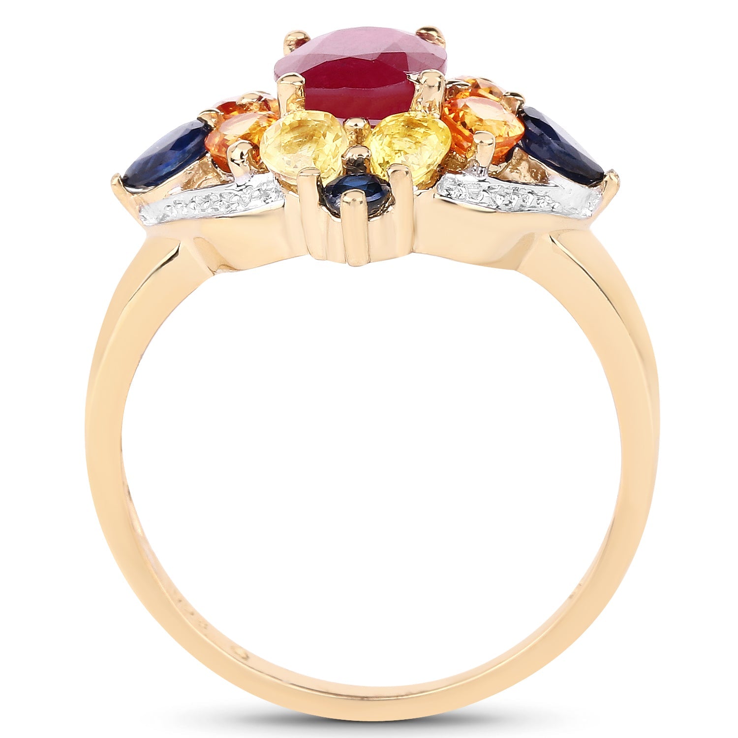 Anillo de plata esterlina .925 con baño de oro amarillo de 14 quilates, con varias piedras genuinas de 3,76 quilates