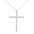.925 Sterling Silver 4.0 Cttw Diamond 2-1/4" Cross Pendant with Box Chain Necklace (I-J Color, I1-I2 Clarity) - 18"