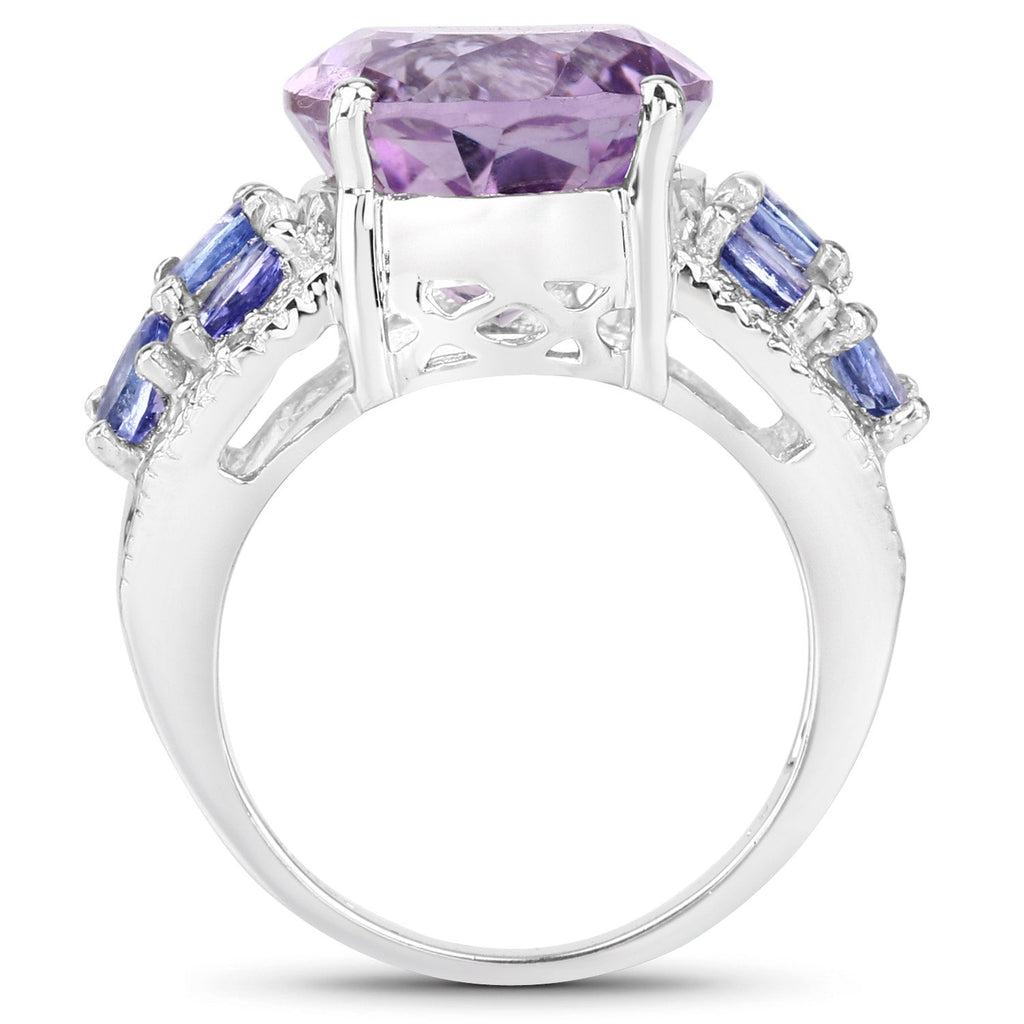 6.62 Carat Genuine Amethyst, Tanzanite, and White Topaz .925 Sterling Silver Ring