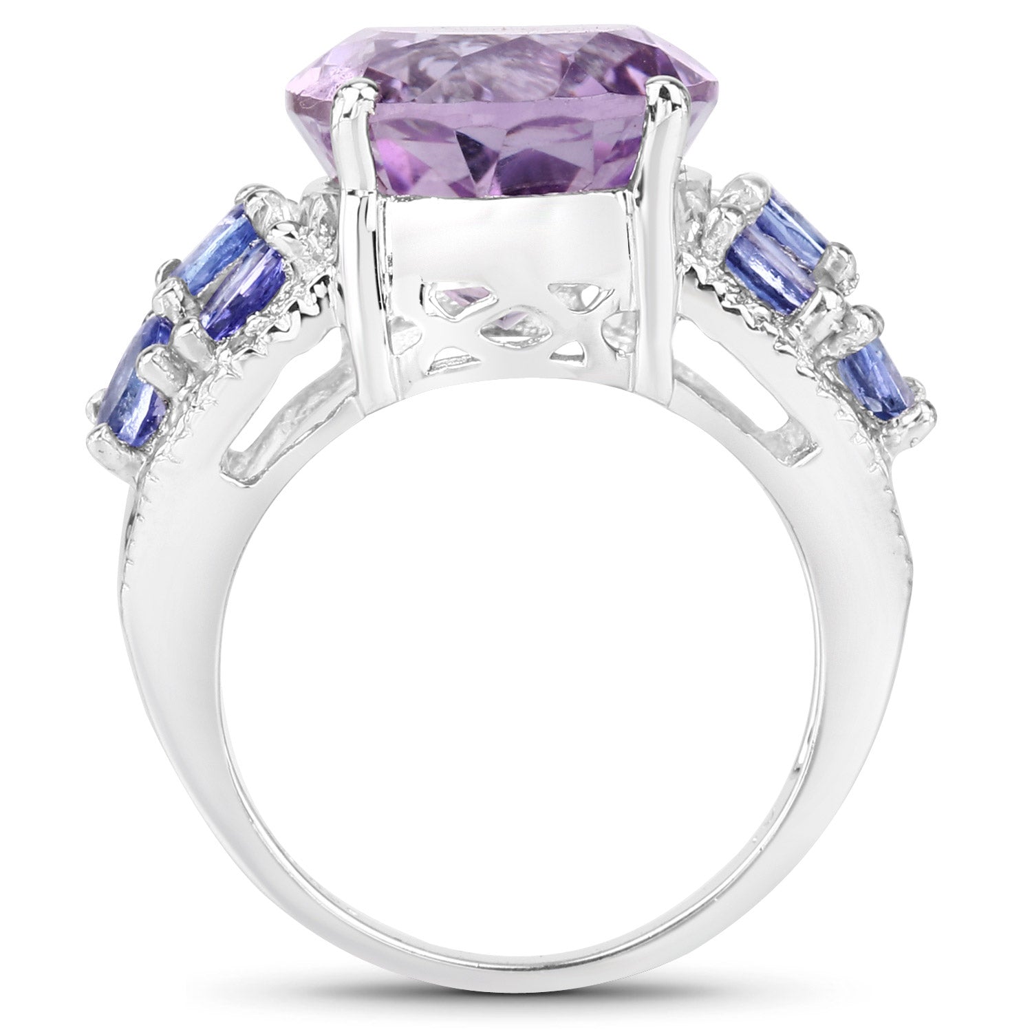 6.62 Carat Genuine Amethyst, Tanzanite, and White Topaz .925 Sterling Silver Ring