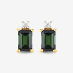 1.24 Carat Genuine Green Tourmaline and White Diamond 14K Yellow Gold Earrings