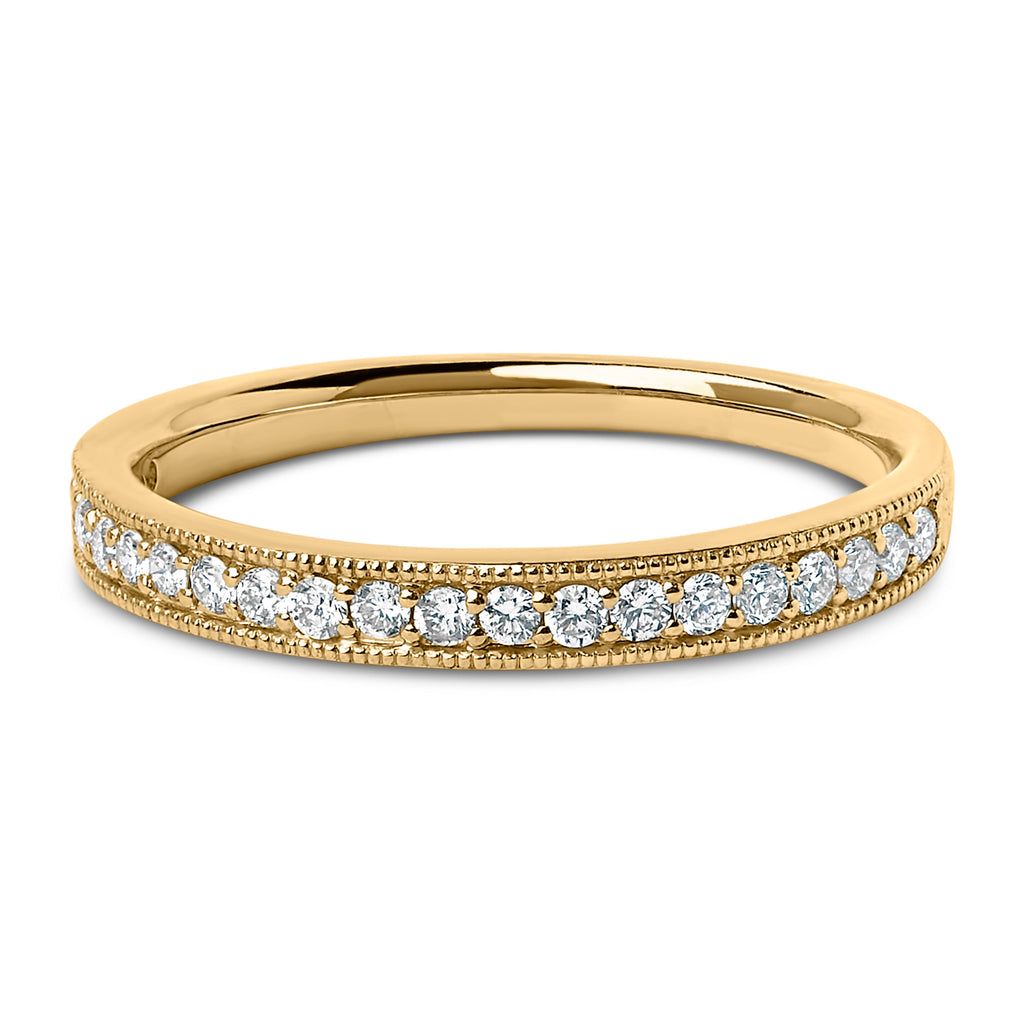 14K Yellow Gold 1/4 Carat Total Weight Round Diamond Milgrain Wedding Band (I-J Color, SI2-I1 Clarity) - Size 6.5