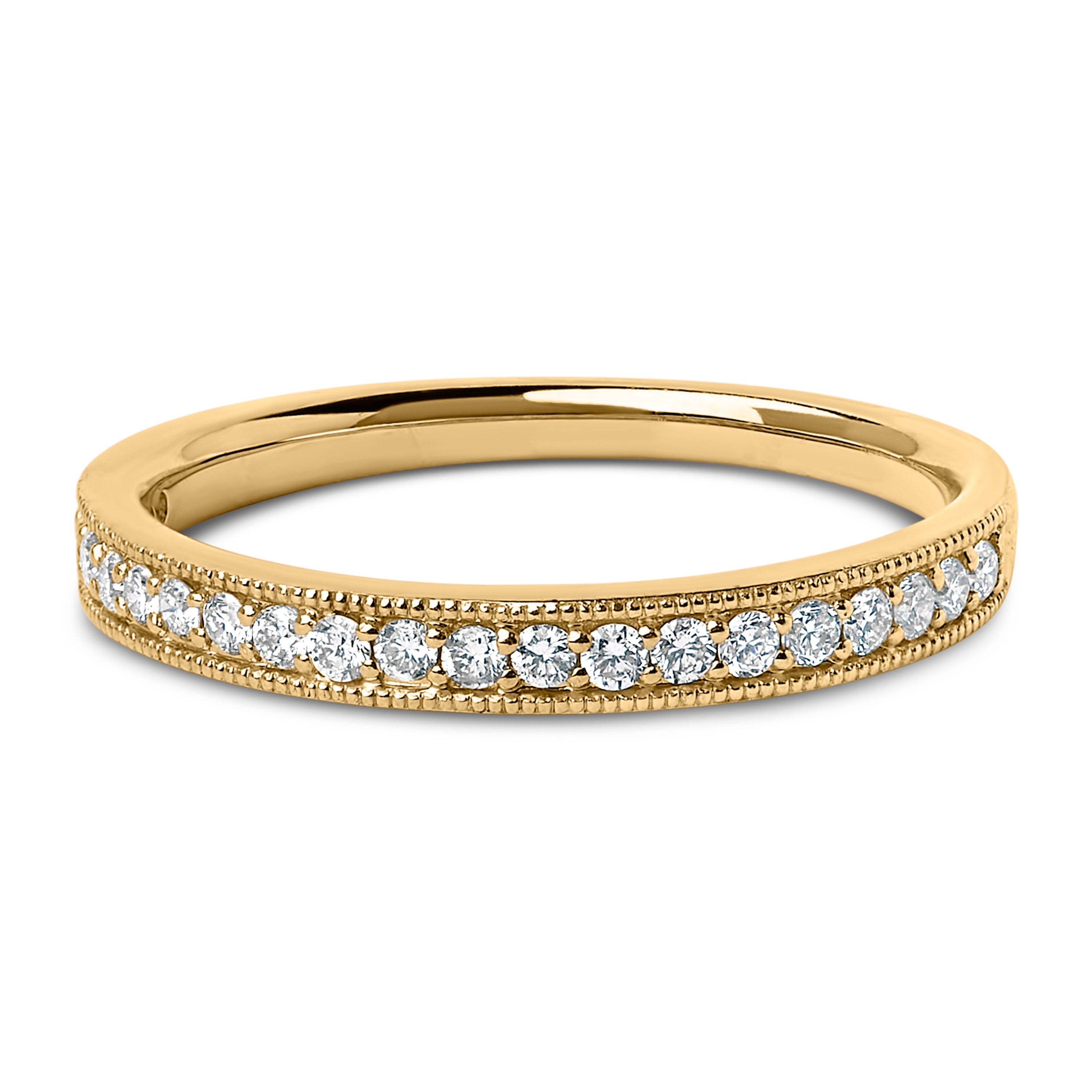 14K Yellow Gold 1/4 Carat Total Weight Round Diamond Milgrain Wedding Band (I-J Color, SI2-I1 Clarity) - Size 6.5
