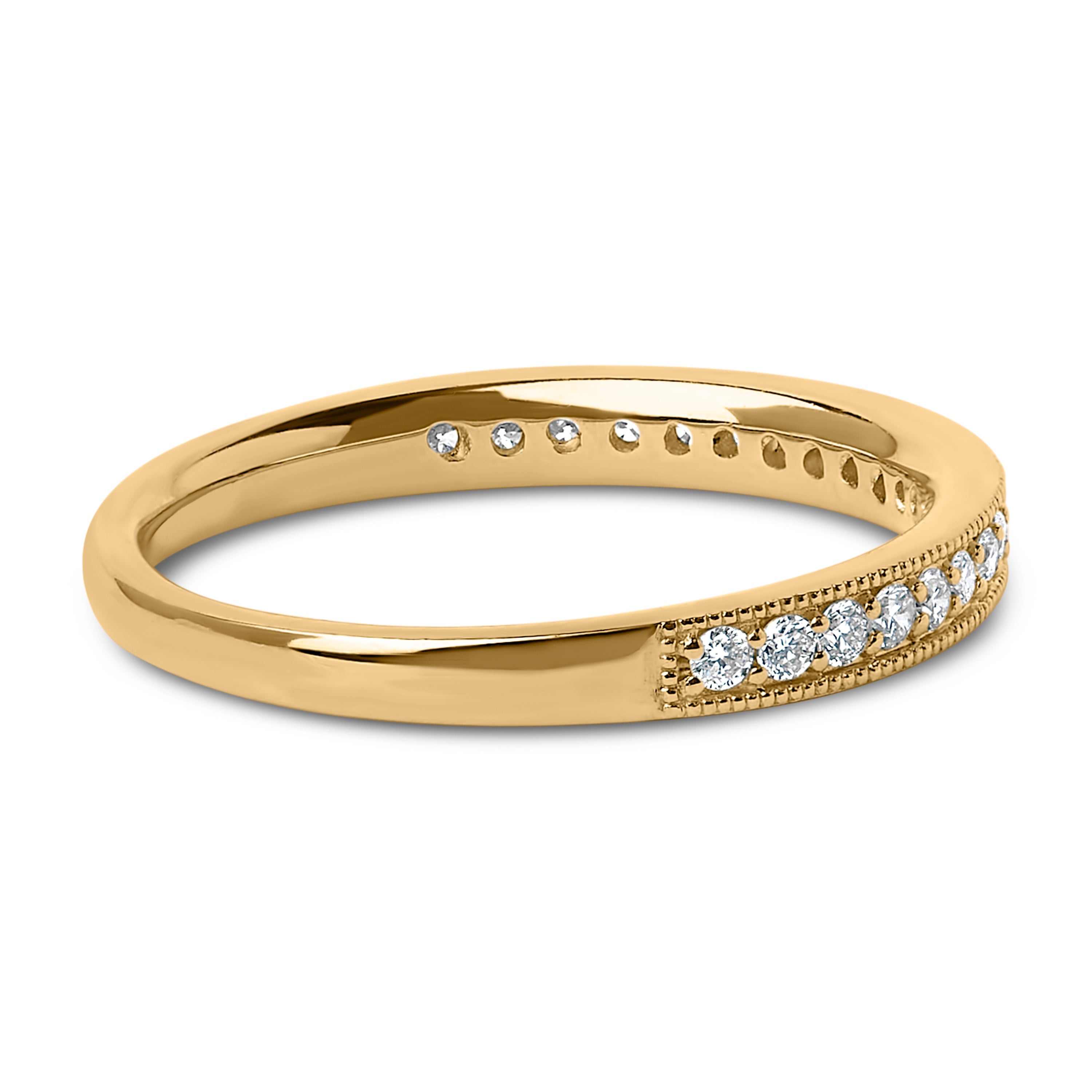 14K Yellow Gold 1/4 Carat Total Weight Round Diamond Milgrain Wedding Band (I-J Color, SI2-I1 Clarity) - Size 6.5