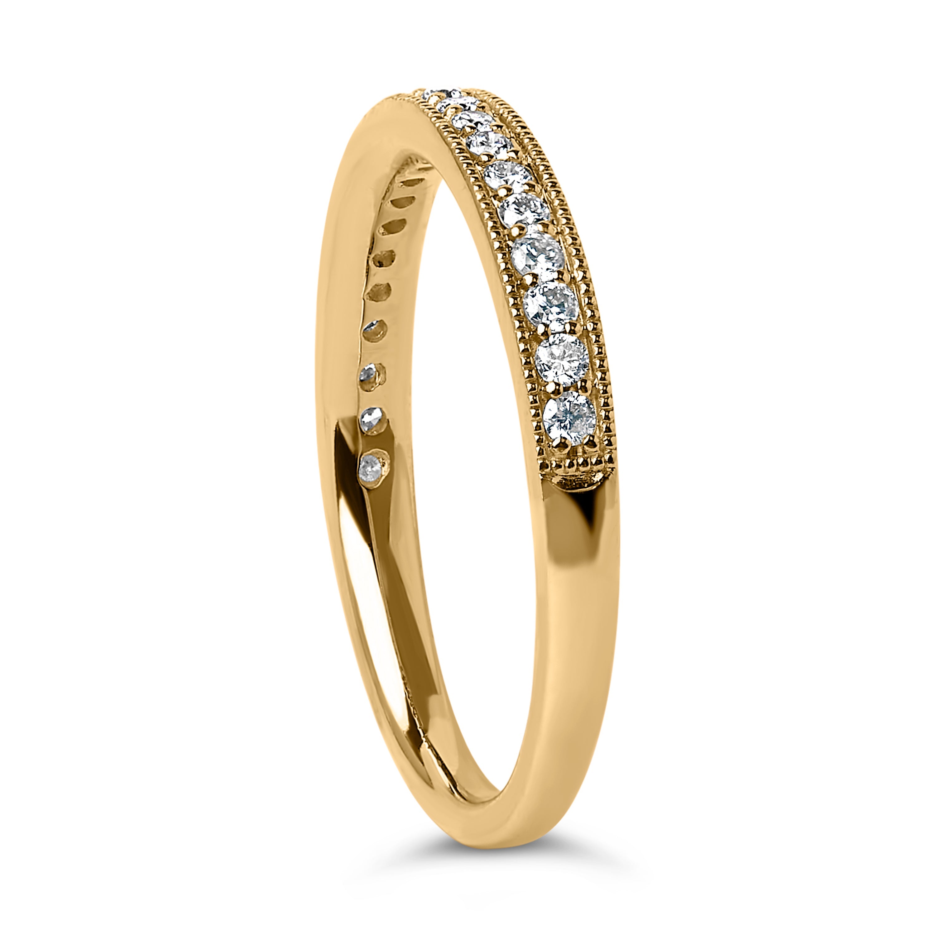 14K Yellow Gold 1/4 Carat Total Weight Round Diamond Milgrain Wedding Band (I-J Color, SI2-I1 Clarity) - Size 6.5
