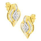 10K Yellow Gold 1/3 cttw Round-Cut Diamond Cluster and Swirl Stud Earrings (J-K Clarity, I2-I3 Color)