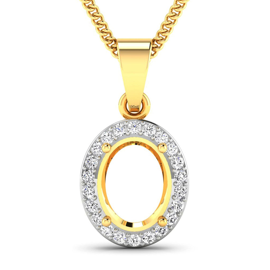 0.22 Carat Genuine White Diamond 14K Yellow Gold Semi Mount Pendant - holds 9x7mm Oval Gemstone