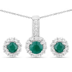 1.81 Carat Dyed Emerald and White Topaz .925 Sterling Silver Jewelry Set