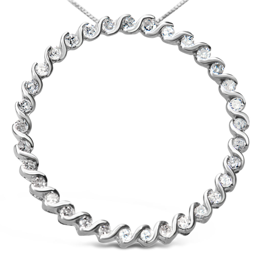 .925 Sterling Silver 3/4 Cttw Round Diamond Spiral Curved Circle Pendant 18" Necklace (I-J Color, I3 Clarity)