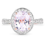 14K Rose Gold Plated 3.86 Carat Genuine Kunzite and White Zircon .925 Sterling Silver Ring