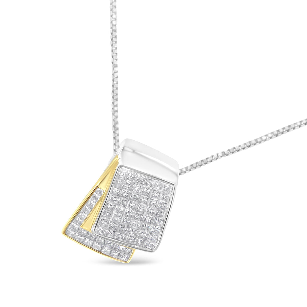 14K White and Yellow Gold 2.0 Cttw Princess Cut Diamond Two Tone Foldover Box Pendant 18" Box Chain Necklace (H-I Color, SI1-SI2 Clarity)