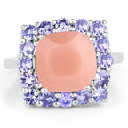 6.70 Carat Genuine Peach Moonstone and Tanzanite .925 Sterling Silver Ring