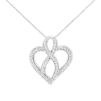 14K White Gold 1/4 cttw Round Cut Diamond Heart and Ribbon Center Pendant Necklace (H-I, I1-I2)