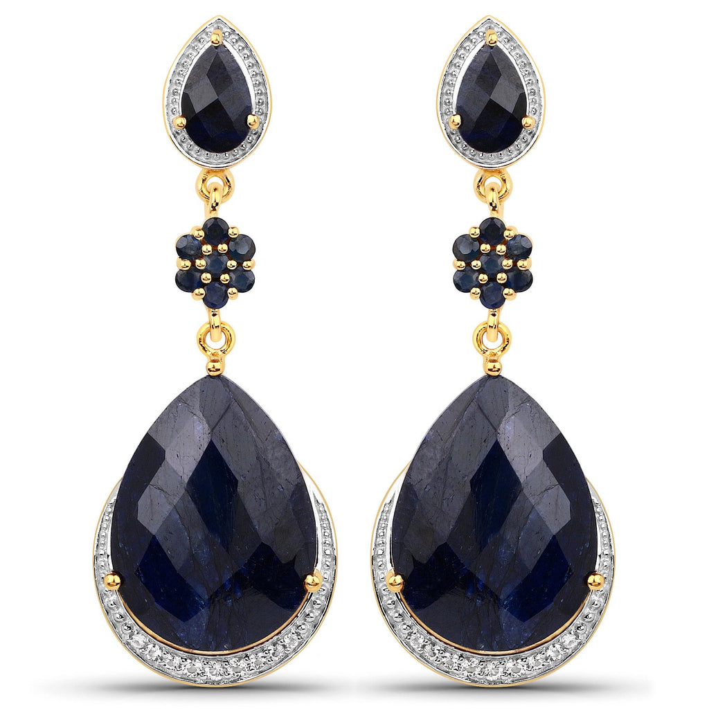 30.04 Carat Dyed Sapphire, Blue Sapphire and White Topaz .925 Sterling Silver Earrings