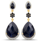 30.04 Carat Dyed Sapphire, Blue Sapphire and White Topaz .925 Sterling Silver Earrings