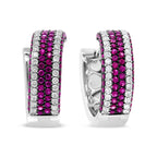 18K White Gold 1 7/8 Carat Total Weight Diamond and 1mm Round Red Ruby Open Swish Hoop Earrings (F-G Color, VS1-VS2 Clarity)