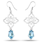 12.14 Carat Genuine Swiss Blue Topaz .925 Sterling Silver Earrings