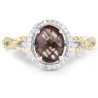 1.90 Carat Genuine Smoky Quartz, Yellow Diamond & White Diamond .925 Sterling Silver Ring