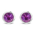.925 Sterling Silver 6MM Bezel Set Created Purple Amethyst Solitaire Stud Earrings